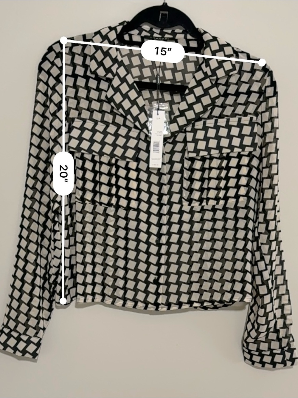 T Tahari Black and White Checked Button-Down Shirt - Picture 7 of 7